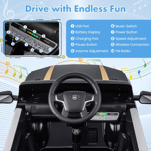 Voiture de police à 12 V piles 7 A de Honeyjoy Kids avec télécommande, noir/blanc