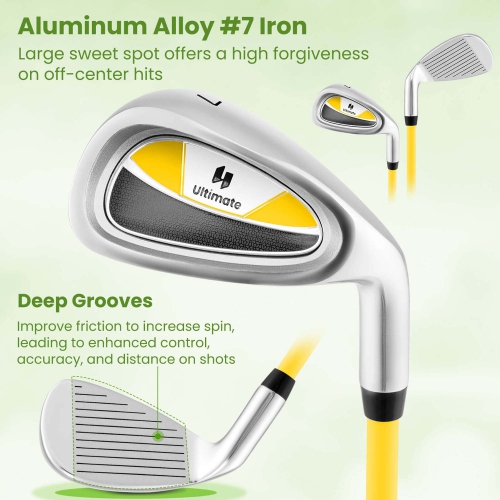 Ultimate Junior Golf Club Set for Children Includes 165CC #3 Fairway Wood & #7 Iron Green/Yellow
