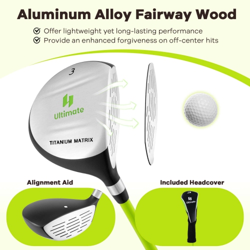 Ultimate Junior Golf Club Set for Children Includes 165CC #3 Fairway Wood & #7 Iron Green/Yellow