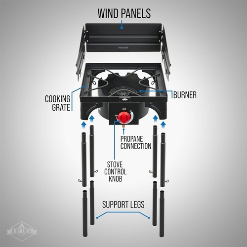 Réchaud de camping au gaz en fonte à 1 brûleurs de Randke Crew, réchaud portatif 75&nbsp;000&nbsp;BTU avec contrôle de flamme et plus encore!