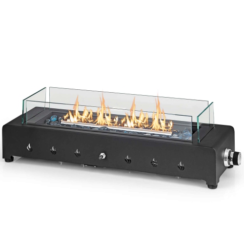 Costway 30" Tabletop Propane Fire Pit with Wind Guard Glass Rocks Stainless Steel Burner