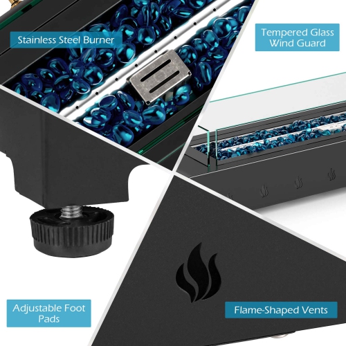 Costway 30" Tabletop Propane Fire Pit with Wind Guard Glass Rocks Stainless Steel Burner