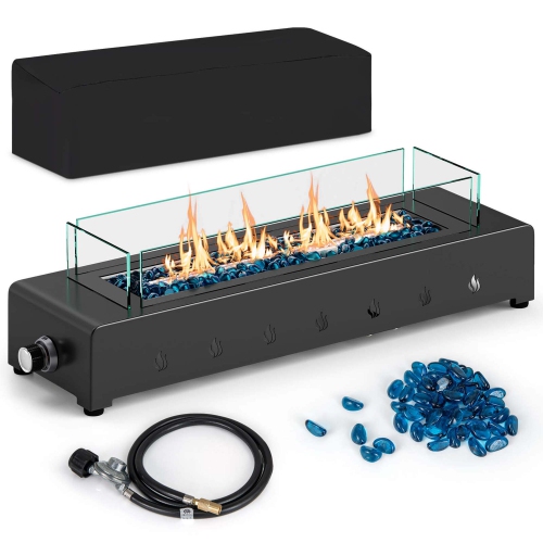 Costway 30" Tabletop Propane Fire Pit with Wind Guard Glass Rocks Stainless Steel Burner