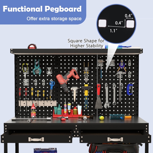 Costway 48" x 24" Workbench Heavy-Duty WorkTable with 3 PCs Pegboard Drawer & Shelves Navy/Black