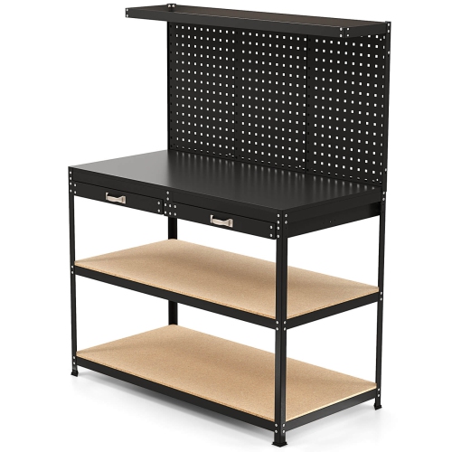 Costway 48" x 24" Workbench Heavy-Duty WorkTable with 3 PCs Pegboard Drawer & Shelves Navy/Black