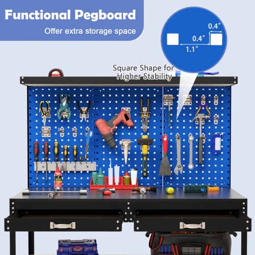 Costway 48" x 24" Workbench Heavy-Duty WorkTable with 3 PCs Pegboard Drawer & Shelves Navy/Black