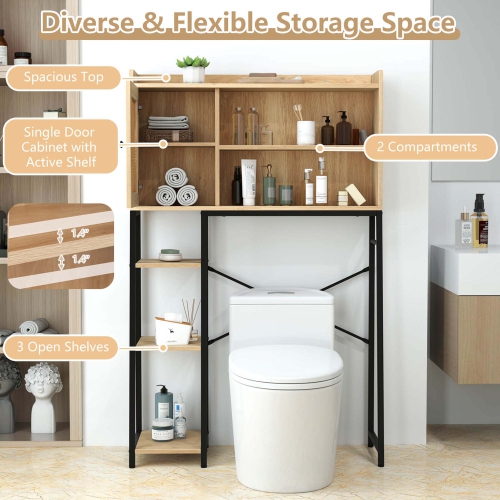 Costway Over The Toilet Storage Cabinet Space-saving Toilet Organizer with PE Rattan Door