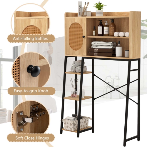 Costway Over The Toilet Storage Cabinet Space-saving Toilet Organizer with PE Rattan Door