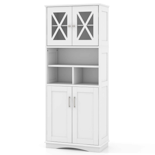 Costway Tall Bathroom Cabinet Large Floor Storage Cabinet with Acrylic Doors & 3 Cubes Black/Gray/White