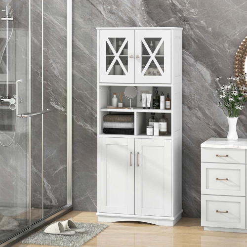 Grande armoire de salle de bain de Costway avec portes en acrylique et 3 cubes Noir/Gris/Blanc