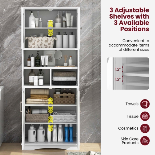 Grande armoire de salle de bain de Costway avec portes en acrylique et 3 cubes Noir/Gris/Blanc
