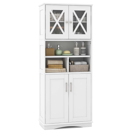 Grande armoire de salle de bain de Costway avec portes en acrylique et 3 cubes Noir/Gris/Blanc
