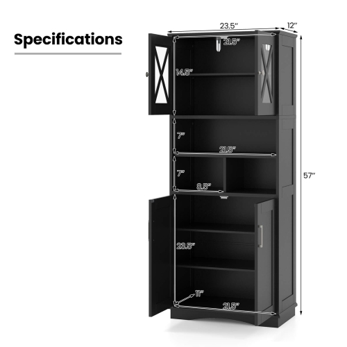 Grande armoire de salle de bain de Costway avec portes en acrylique et 3 cubes Noir/Gris/Blanc