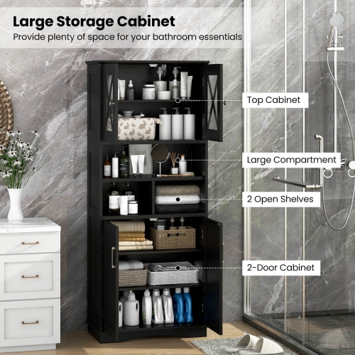 Grande armoire de salle de bain de Costway avec portes en acrylique et 3 cubes Noir/Gris/Blanc