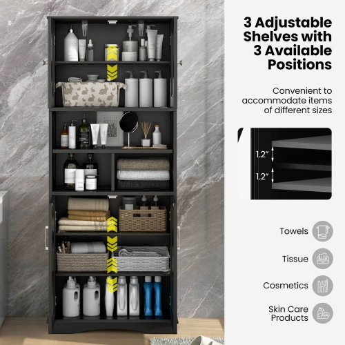 Grande armoire de salle de bain de Costway avec portes en acrylique et 3 cubes Noir/Gris/Blanc