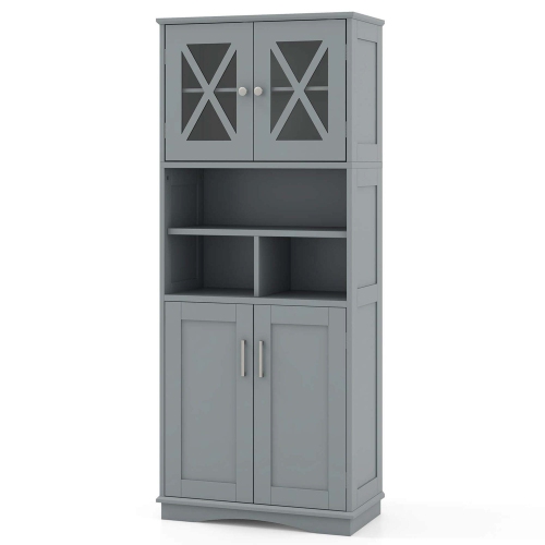Grande armoire de salle de bain de Costway avec portes en acrylique et 3 cubes Noir/Gris/Blanc