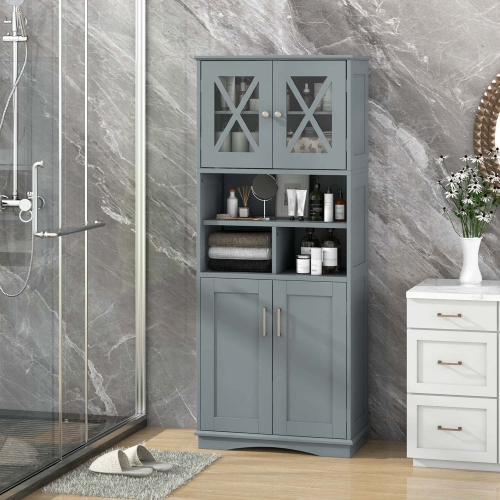 Grande armoire de salle de bain de Costway avec portes en acrylique et 3 cubes Noir/Gris/Blanc