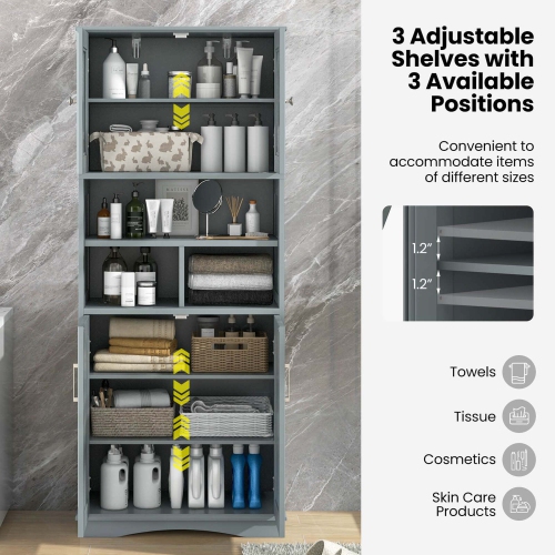 Grande armoire de salle de bain de Costway avec portes en acrylique et 3 cubes Noir/Gris/Blanc