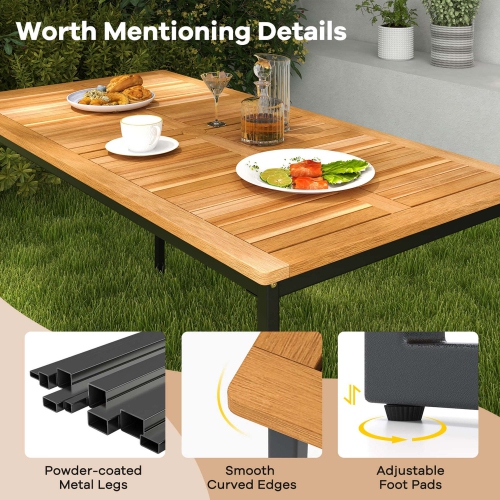 Costway 6 PCS Outdoor Acacia Wood Dining Set with Bench and 2" Umbrella Hole Outdoor Patio