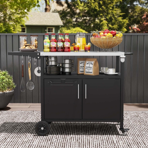 Costway Grill Cart with Storage 33" Outdoor Kitchen Island with Folding Stainless Steel Top