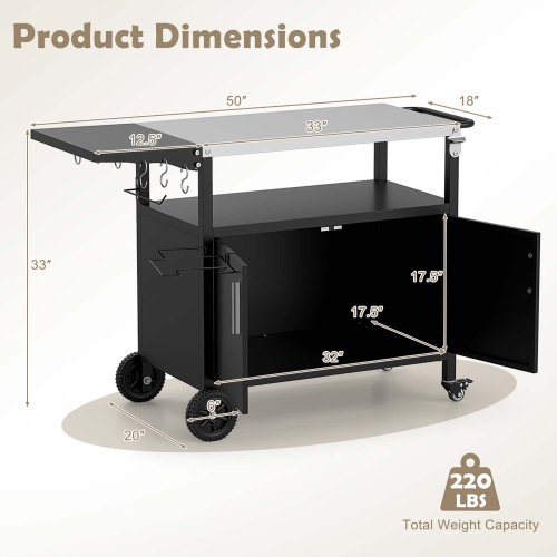 Costway Grill Cart with Storage 33" Outdoor Kitchen Island with Folding Stainless Steel Top