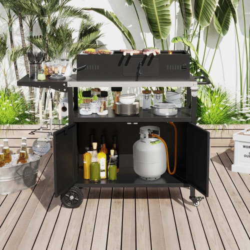 Costway Grill Cart with Storage 33" Outdoor Kitchen Island with Folding Stainless Steel Top