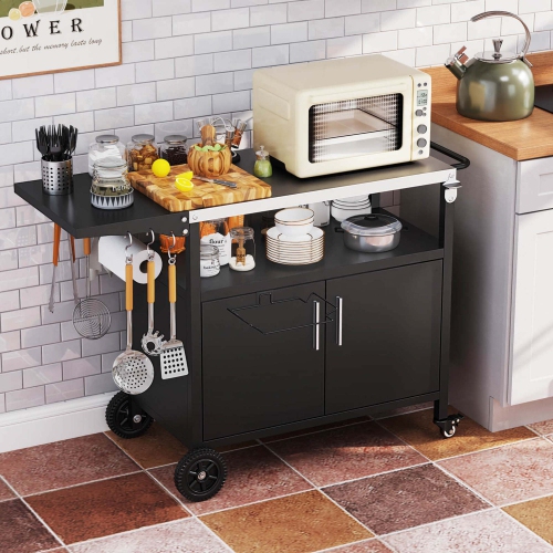 Costway Grill Cart with Storage 33" Outdoor Kitchen Island with Folding Stainless Steel Top