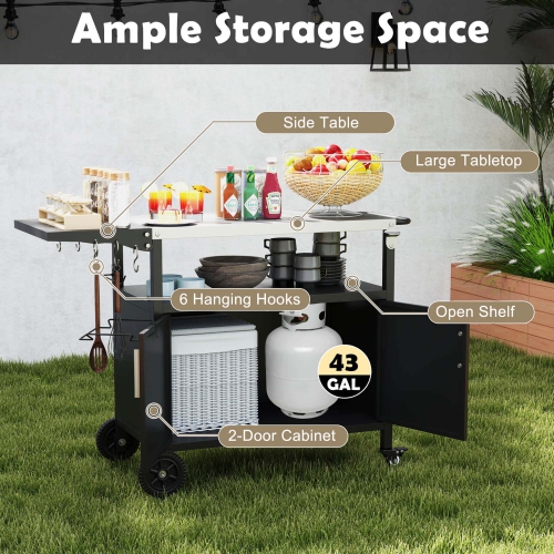 Costway Grill Cart with Storage 33" Outdoor Kitchen Island with Folding Stainless Steel Top