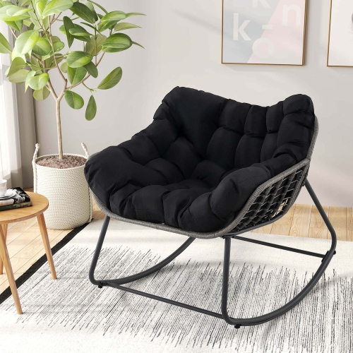 Chaise berçante extérieure surdimensionnée 1/2 PCS de Costway Chaise longue en osier en PE Noir/Gris