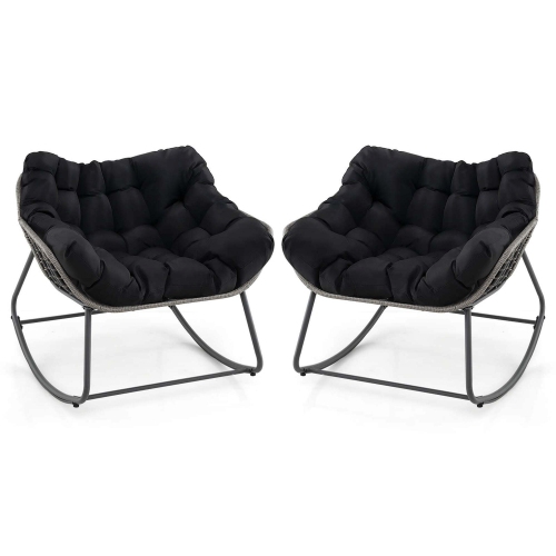 Costway 1/2 PCS Outdoor Rocking Chair Oversized Patio PE Wicker Egg Chair Rattan Lounge Chair Black/Gray
