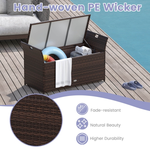 Costway Outdoor Bench with Hand-woven PE Rattan Wicker Cushion & Side Handles Storage Gray/Brown