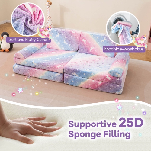 Canapé de jeu modulaire pour enfants Honeyjoy 8 PCS avec poignées lavables à la machine pour construire gris fort/multicolore