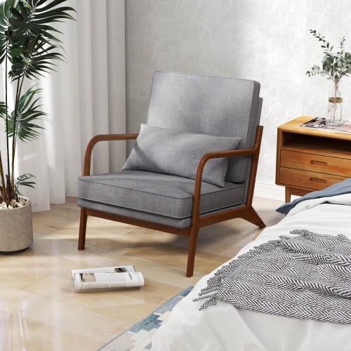 Costway 1/2 PCS Modern Accent Chair Upholstered Leisure Armchair with Rubber Wood Armrests & Legs