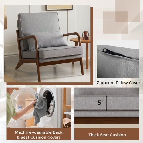 Costway 1/2 PCS Modern Accent Chair Upholstered Leisure Armchair with Rubber Wood Armrests & Legs