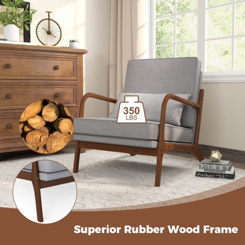 Fauteuil d'appoint moderne rembourré pour loisirs 1/2 PCS de Costway avec accoudoirs et pattes en bois de caoutchouc