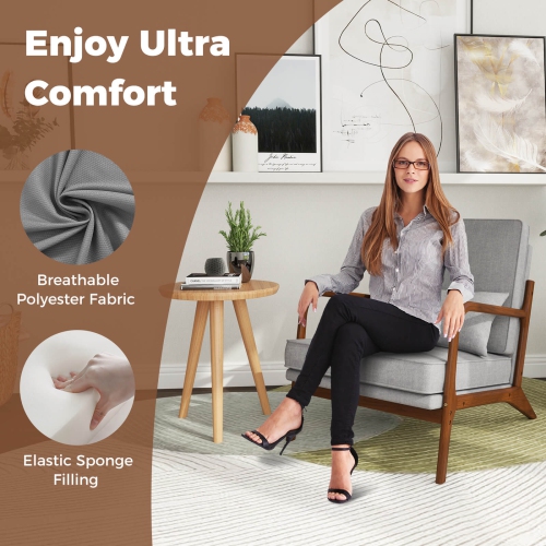 Fauteuil d'appoint moderne rembourré pour loisirs 1/2 PCS de Costway avec accoudoirs et pattes en bois de caoutchouc