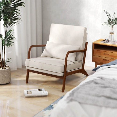 Costway 1/2 PCS Modern Accent Chair Upholstered Leisure Armchair with Rubber Wood Armrests & Legs