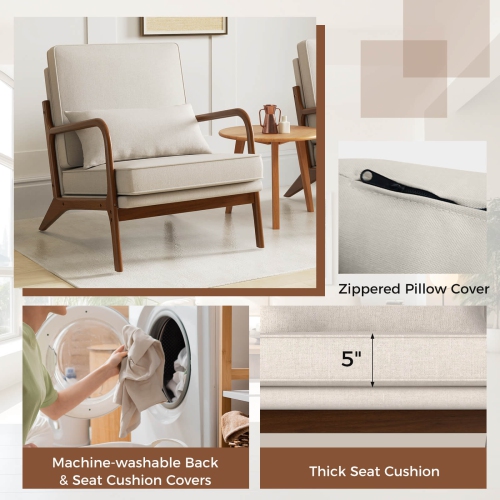 Costway 1/2 PCS Modern Accent Chair Upholstered Leisure Armchair with Rubber Wood Armrests & Legs