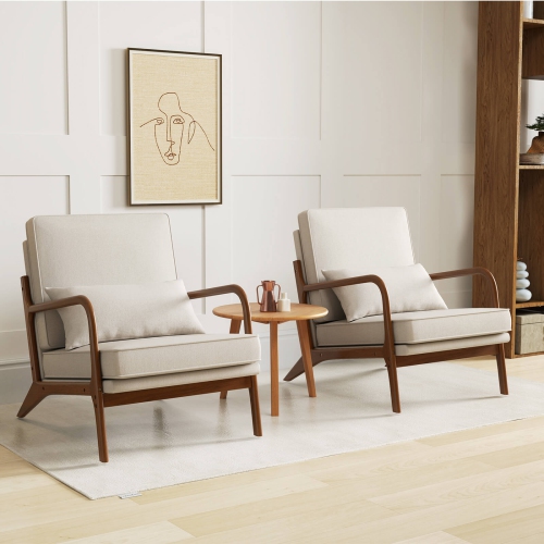 Costway 1/2 PCS Modern Accent Chair Upholstered Leisure Armchair with Rubber Wood Armrests & Legs