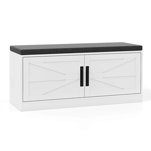 Banc de rangement pour chaussures de maison de Costway avec coussin, 2 portes, 2 tablettes ajustables