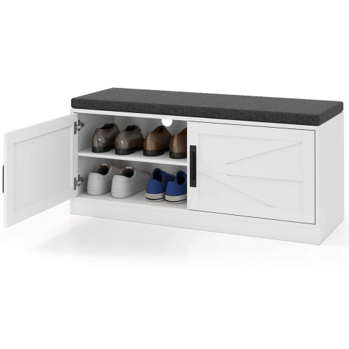 Banc de rangement pour chaussures de maison de Costway avec coussin, 2 portes, 2 tablettes ajustables