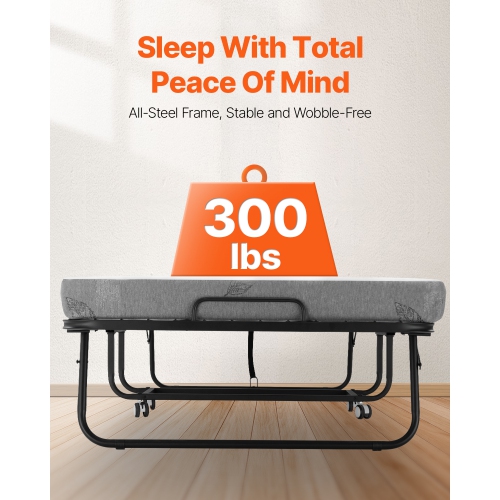 VEVOR 38 in x 75 in Folding Bed with 4 in Mattress, Twin Size Bed with Sturdy Metal Frame & Memory Foam Mattress, Portable Twin Roll Away Bed with