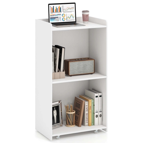 Costway 41" Presentation Podium with 2 Storage Shelves Laptop Computer Cart 4 Casters Black/White