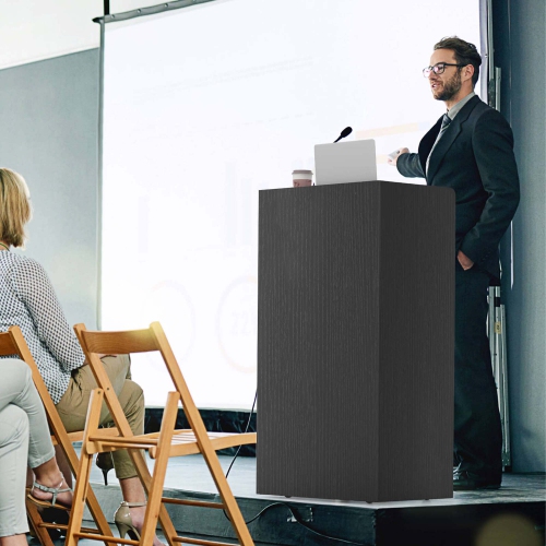 Costway 41" Presentation Podium with 2 Storage Shelves Laptop Computer Cart 4 Casters Black/White