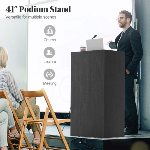 Costway 41" Presentation Podium with 2 Storage Shelves Laptop Computer Cart 4 Casters Black/White