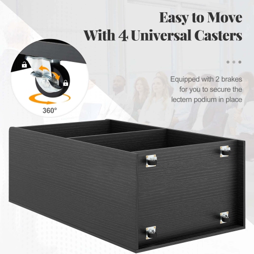 Costway 41" Presentation Podium with 2 Storage Shelves Laptop Computer Cart 4 Casters Black/White