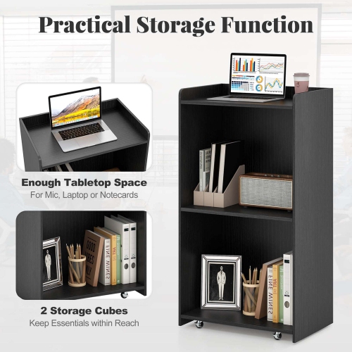 Costway 41" Presentation Podium with 2 Storage Shelves Laptop Computer Cart 4 Casters Black/White