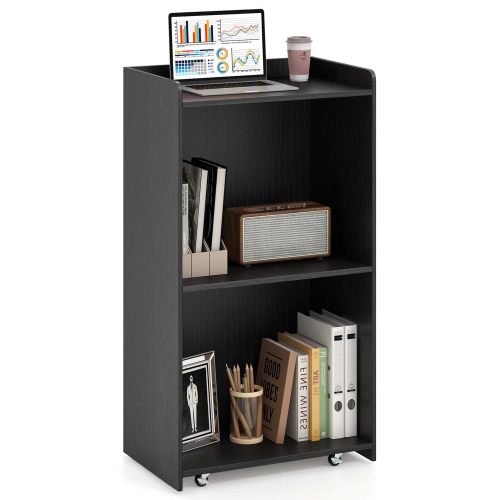 Costway 41" Presentation Podium with 2 Storage Shelves Laptop Computer Cart 4 Casters Black/White