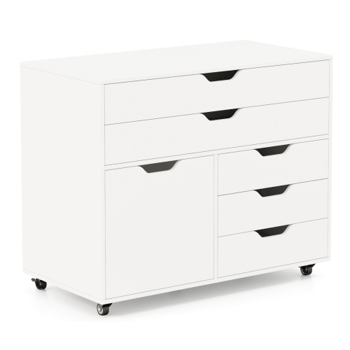 Costway 5-Drawer File Cabinet Mobile Chest of Drawers with Side Cabinet 5 Casters