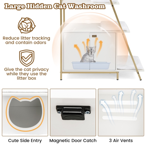 Petsite Large Cat Litter Box Enclosure 2-in-1 Hidden Cat Washroom Furniture with Storage White/Brown